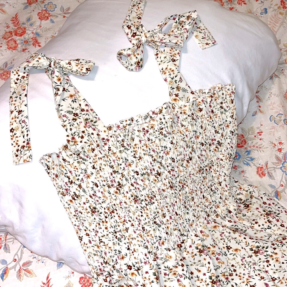 🍃 Floral Print Shoulder Tie Dress - Picture 5 of 8